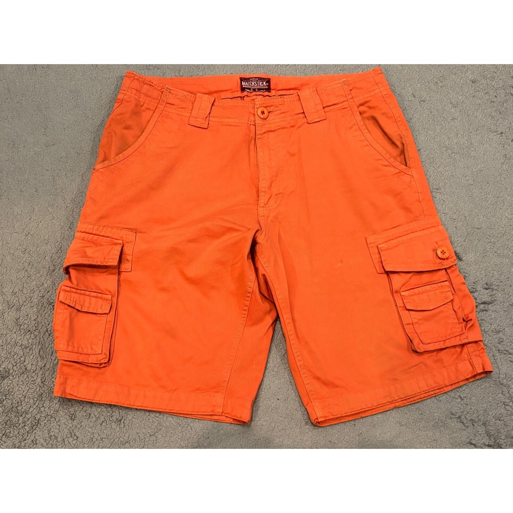 Matchstick Mens Orange Cargo Shorts Cotton Twill Multi-Pocket Size 36 XXL